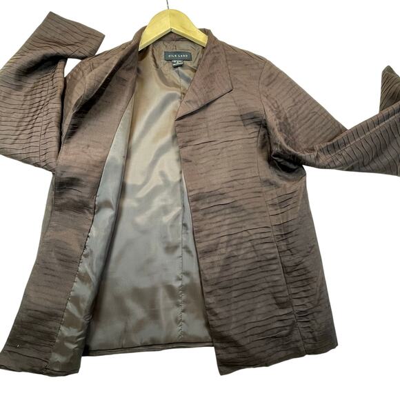 Silk Land women’s 100% silk blazer jacket w/pockets brown medium fall - Picture 1 of 8
